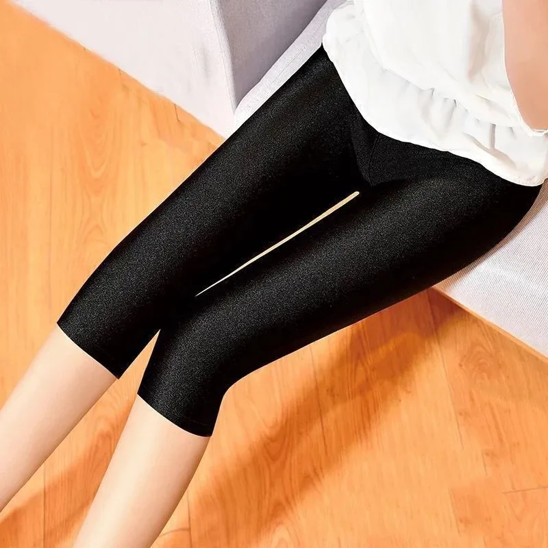 Summer Shiny Leggings Women Activewear Workout Sports Capris Push Up Tights Sexy Spandex Gym Jogging Fluorescent Color