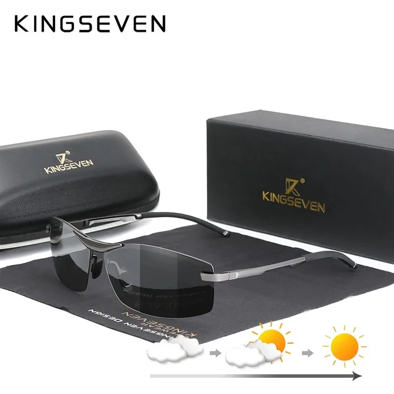 KINGSEVEN-Lunettes de soleil en aluminium photochromc pour hommes, polarisées, conduite, UV400, demi-monture, ultralégères, vacances, lunettes décontractées