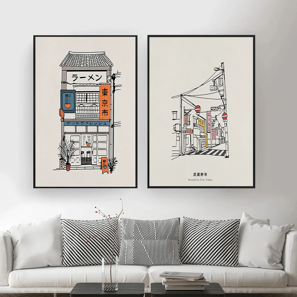 

Asia Wall Art Print Japan Tokyo Ramen Shop Canvas Painting Japanese Suburb Poster Wall Pictures For Living Room Home Decoration