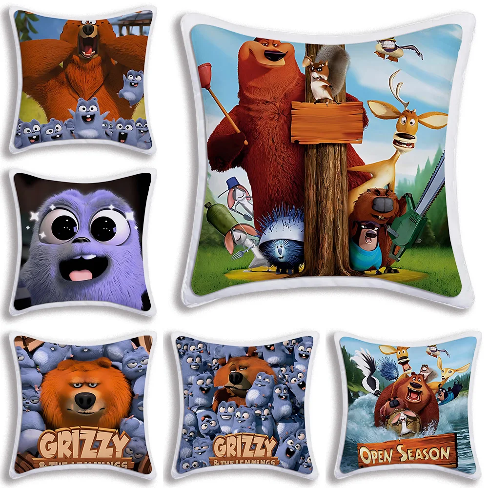 Cute Cartoon Grizzy and The Lemmings Pillow Covers Cartoon Sofa Decorative Home Double-sided Printing Short Plush Cushion Cover