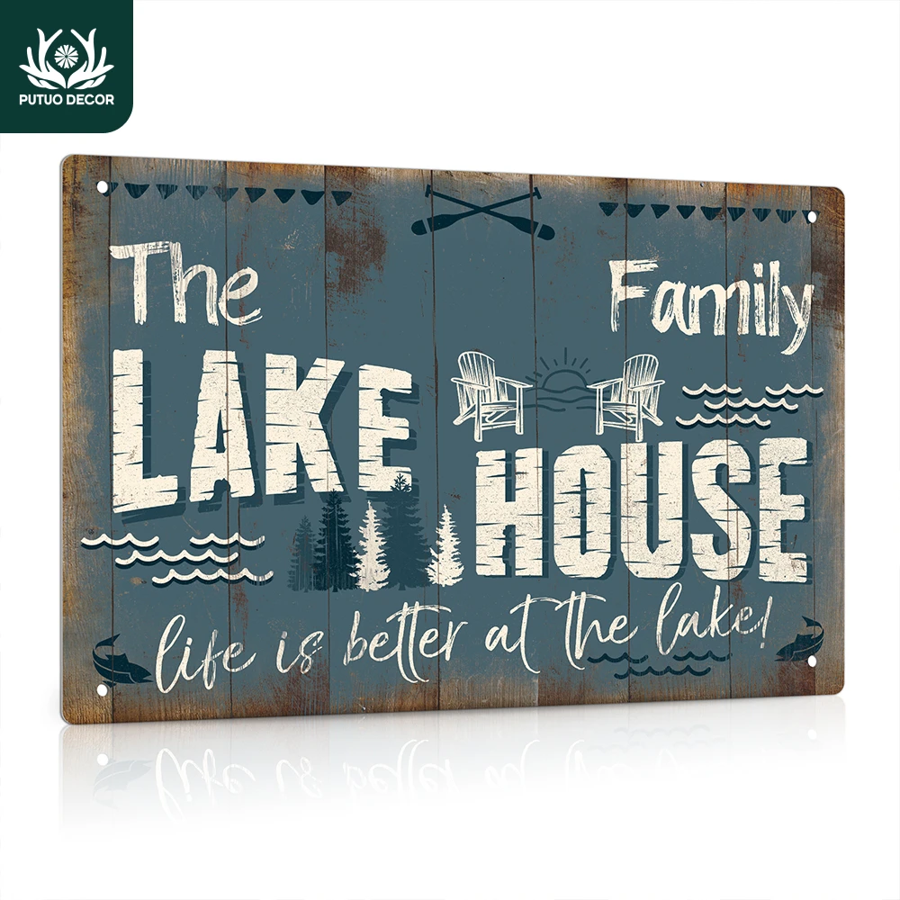 

Putuo Decor Personalized Lake House Sign, Country Wall Decor for Farmhouse, Cabin, Bar, Family Gifts, 12x8 Inches Metal Sign