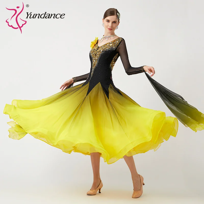 B-23020 New Women Modern Dance Rhinestone Color Diversity Dress Ballroom National Standard Waltz Competition Performance