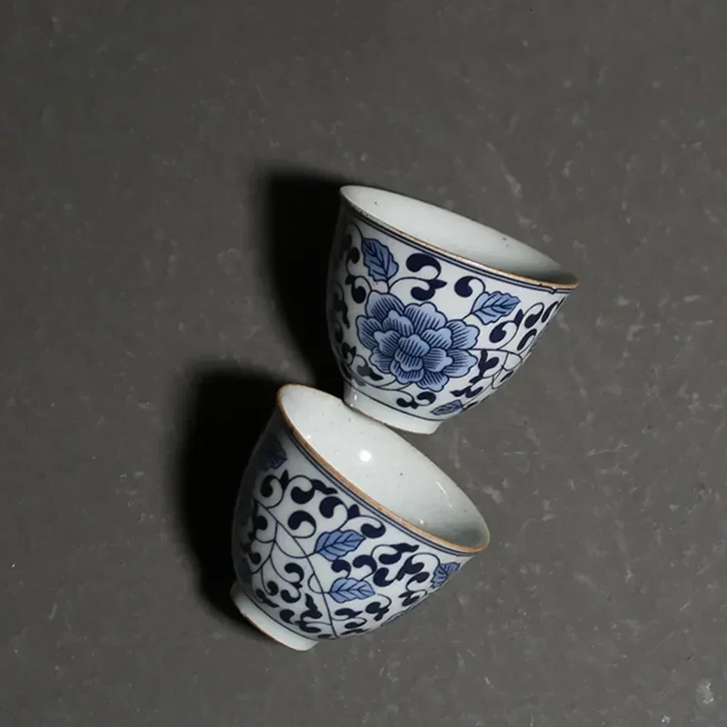 Chinese Retro Blue and White Porcelain Teacup Personal Meditation Cup Boutique Ceramic Tea Bowl Master Cup Handmade Tea Set