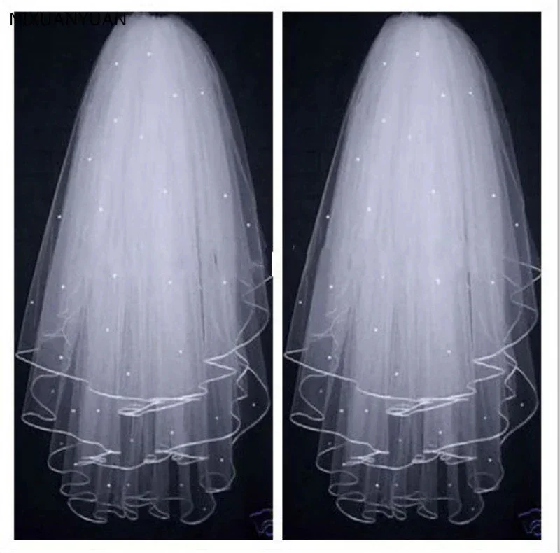 

Высококачественная мягкая свадебная иллюзия белого цвета/цвета слоновой кости, 3T по краям ленты с жемчугом, свадебная фата