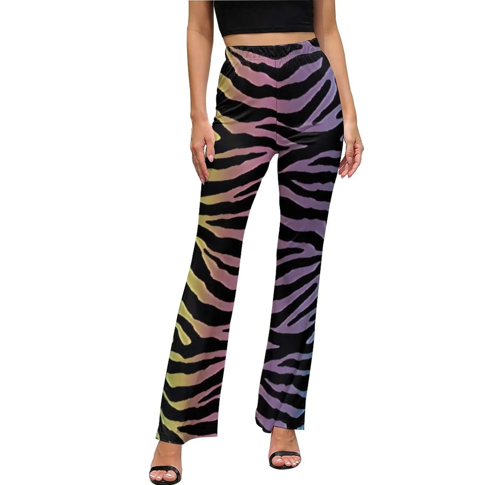 

Rainbow Black Stripe Zebra Casual Pants Autumn Animal Print Home Graphic Flare Trousers Slim Fit Stretch Street Fashion Pants