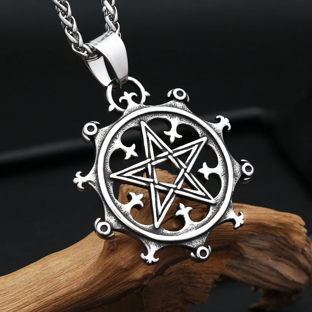 New Vintage 316L Stainless Steel Pentagram Necklaces For Men Women Fashion Vikings Rudder Pendant Nordic Amulet Jewelry Gifts