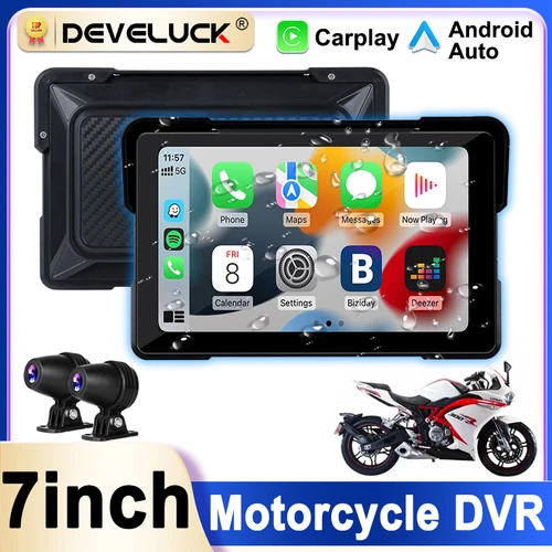 Navegación GPS de 7 pulgadas para motocicleta, Carplay inalámbrico, Android Auto IPX7, pantalla portátil impermeable, DVR para coche, Bluetooth, Moto