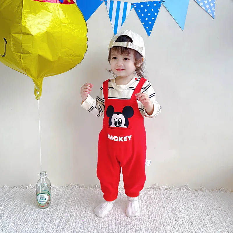 0-2 Years Old Disney Mickey Cartoon Cute Pattern Clothes Baby Spring Fall Cotton Comfortable Soft Onesie Baby Outing Clothes