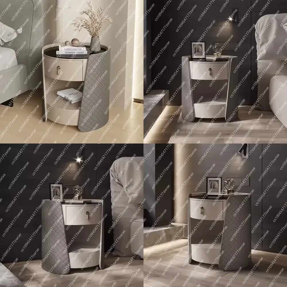 Modern Style Wooden Rechargeable Intelligent Gray Smart Glass Bedside Cabinet with Wireless Charger for Bedroom Furniture