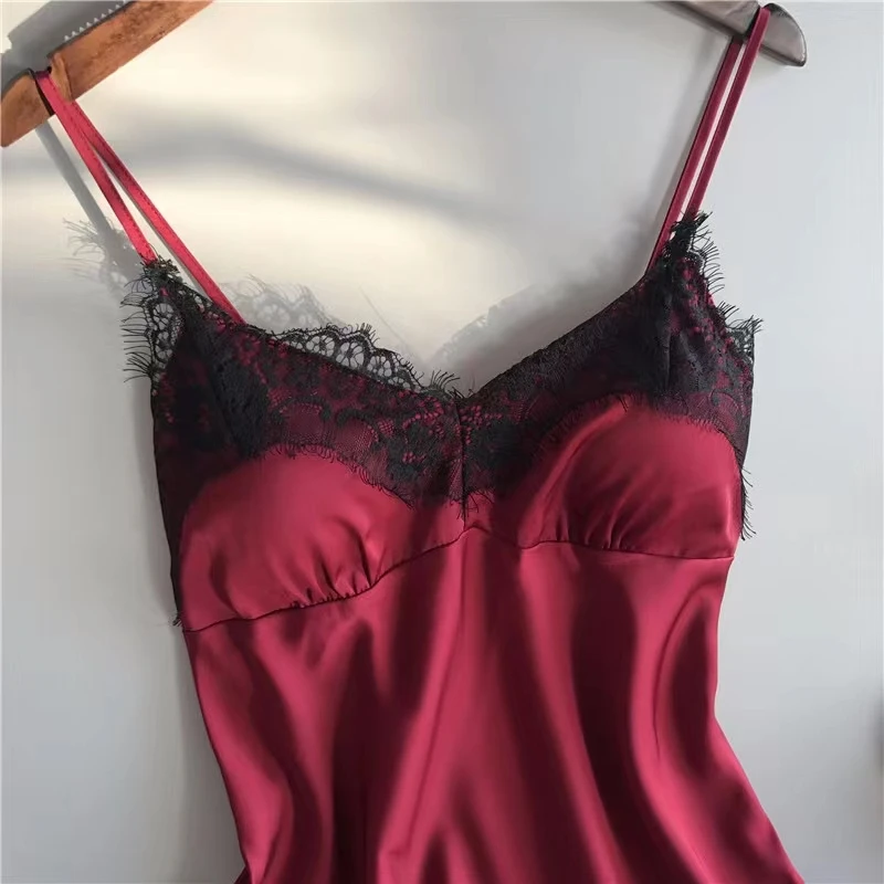 Pijama halter para mujer 2 piezas Camisola y pantalones cortos Ropa para el hogar Rojo Negro Encaje sexy S M Ventilar comodidad