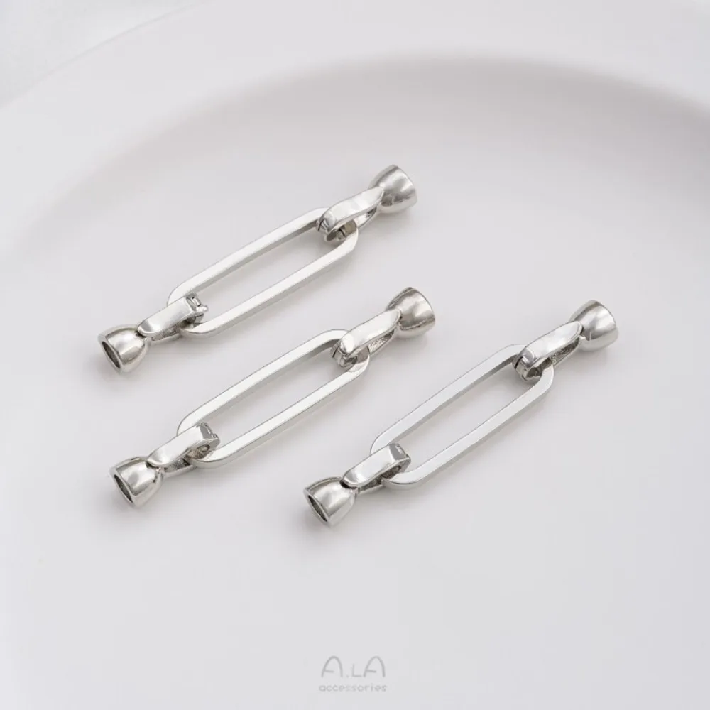 Klip Tembaga Warna Emas 14K Bentuk Oval Strip Sederhana Fashion Gesper Mutiara Buatan Tangan DIY Kalung Rantai Sweater Aksesoris Ujung Rantai