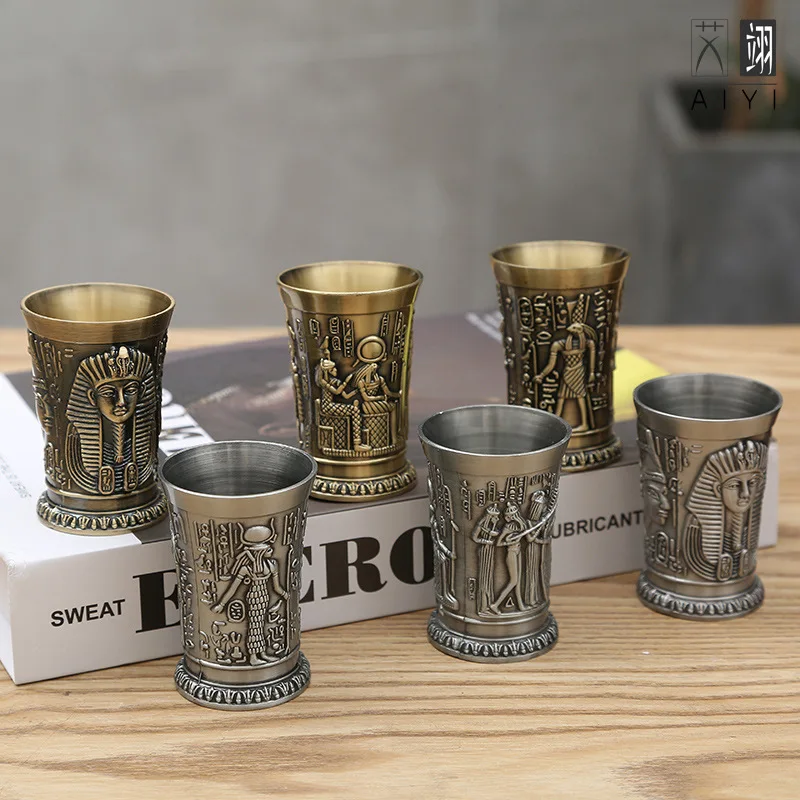 

30ML Shot Glass Metal Vintage Egyptian Chalice Creative Wine Shot Glasses Used for Tequila Vodka Cocktail