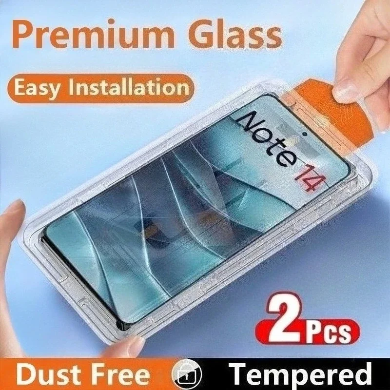 2Pcs One Click Install Full Cover Tempered Glass For Redmi Note 14 13 Pro Plus 11 12 13 14 Pro 5G 8K Ultra HD Screen Protector