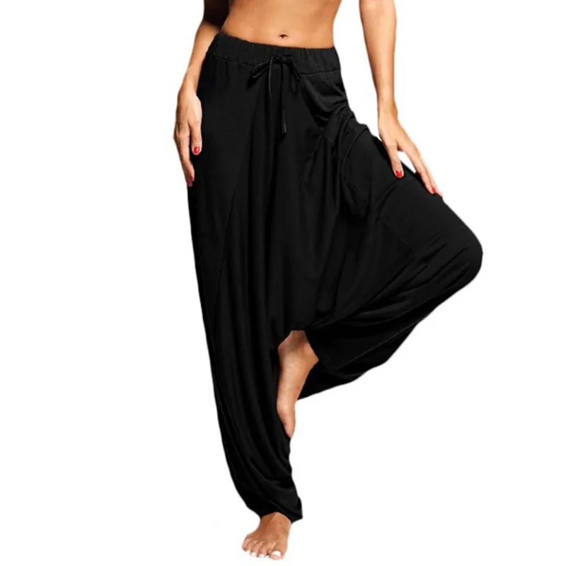 Harem Pants Womens Casual Hippy Loose Trousers Baggy Drop-crotch Solid Color Wide Leg Elastic Waist Fashion Mujer Pantalones New