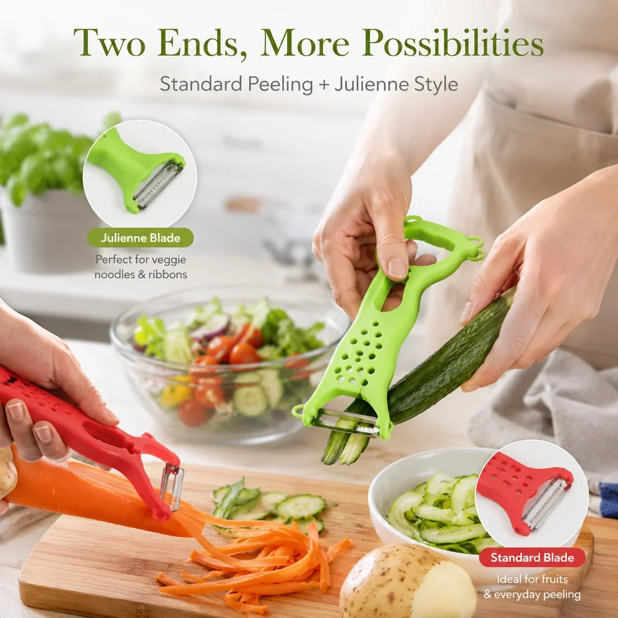 Stainless Steel Double-Head Vegetable Peeler, 2-in-1 Julienne Cutter and Fruit Potato Peeler, Kitchen Must-Have