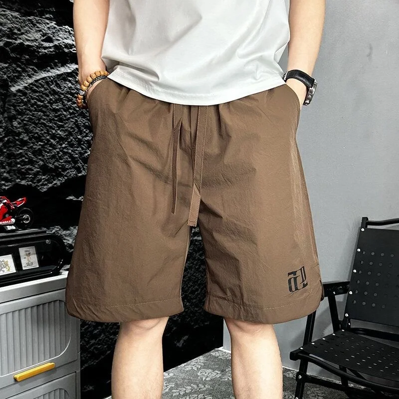 

Summer Ice Silk Beach Loose Fit Straight Leg orts Men's Casual Pants Elastic Waist Breathable Sport Five-Quarter Length