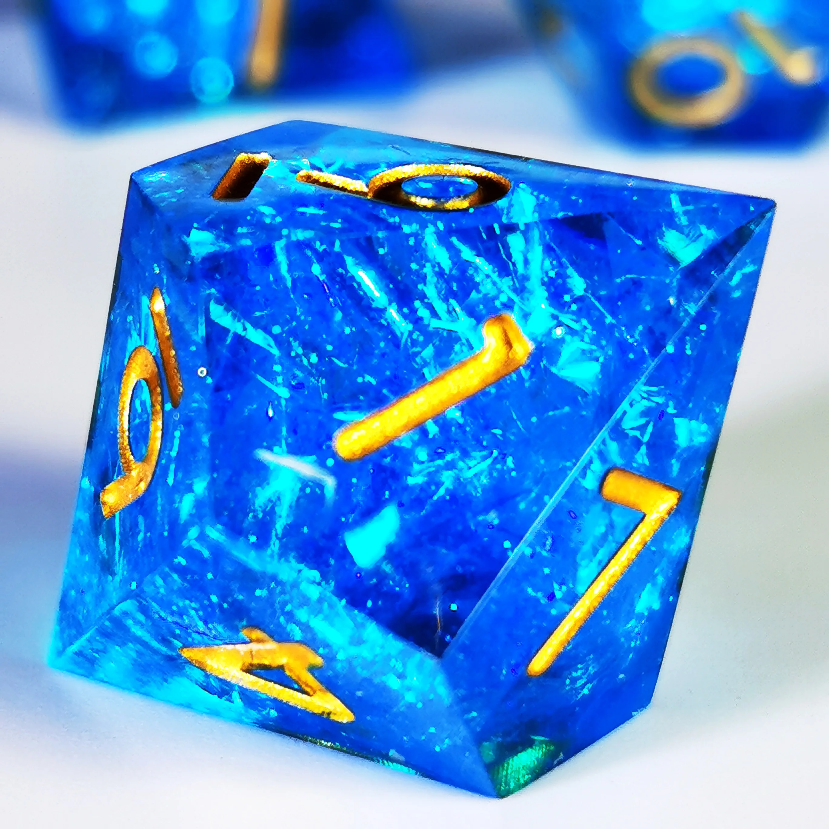 DnD Dice Set - 7 Piece Sharp Edge Resin Polyhedral Dice, Blue Design for Dungeons & Dragons, High-Quality RPG Gaming Dice