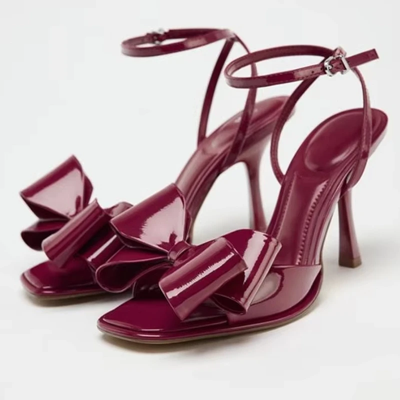 

Сексуальные женские туфли на высоком каблуке с узлом-бабочкой, свадебные модельные туфли с квадратным носком, модные дизайнерские брендовые сандалии с ремешком на щиколотке, женские сандалии