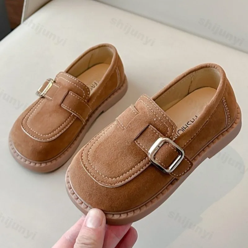Kids Causal Loafers 2025 Autumn Solid Color Girls Fashion Leather Shoes Simple Versatile Non-slip Children Retro Flat Shoes