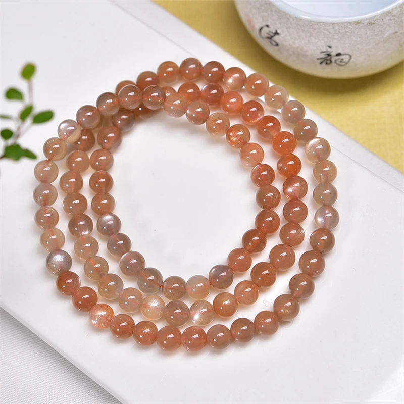 6MM Natural Sunstone Triple Circle Bracelet String Charms Handmade Fortune Energy Bangle Mineral Woman Amulet Jewelry Gift 1PCS