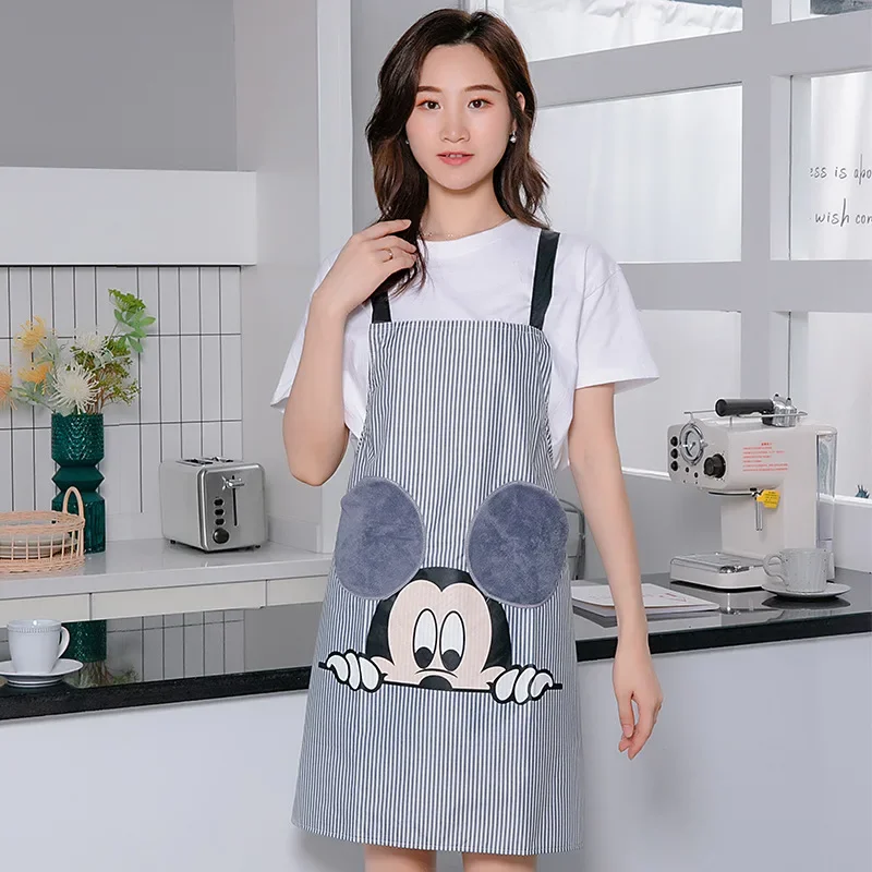 Disney Mickey Mouse Canvas Kitchen Aprons for Women Man Cute Animation Chef Pinafore Home Cooking Baking Clothes Girl BIb Aldult