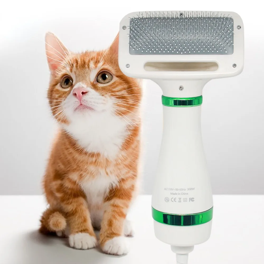 

Pet Hair Dryer 2-in-1 Cat Dog Puppy Dryer Grooming And Care Low Noise Adjust Temperature Pet Brush For Long Short Dog Supplies