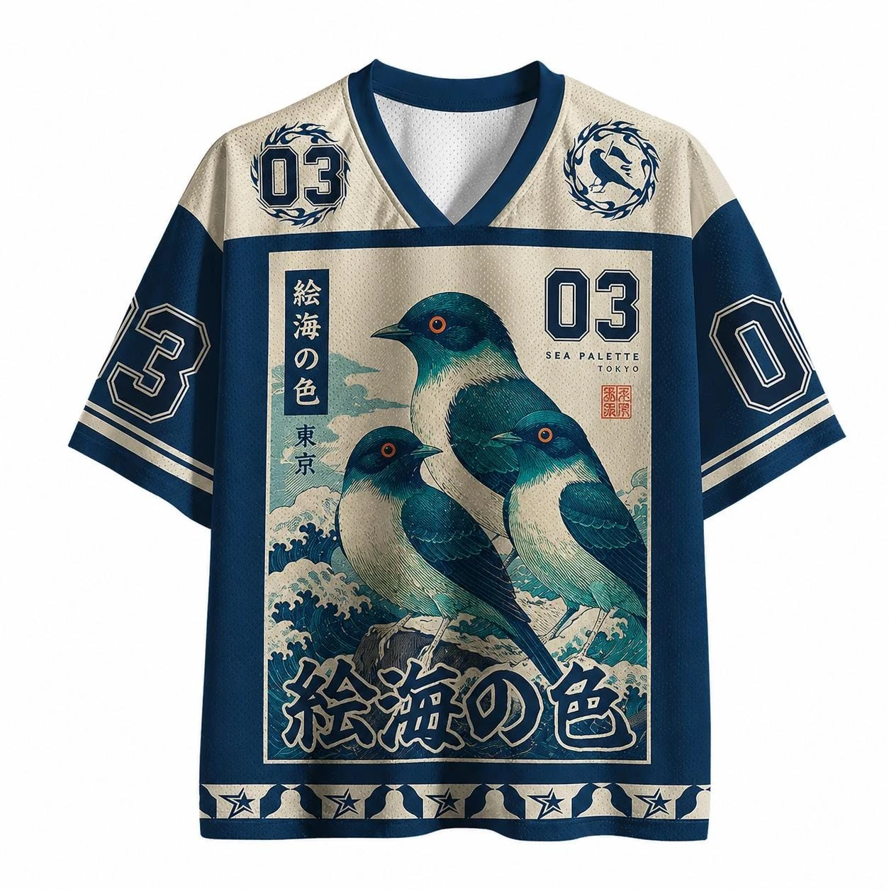 Nouveau T-shirt décontracté à col en V ample, séchage rapide, imprimé 3D, style japonais rétro amusant, motif Pie-gri traversant les vagues, collection été 2026