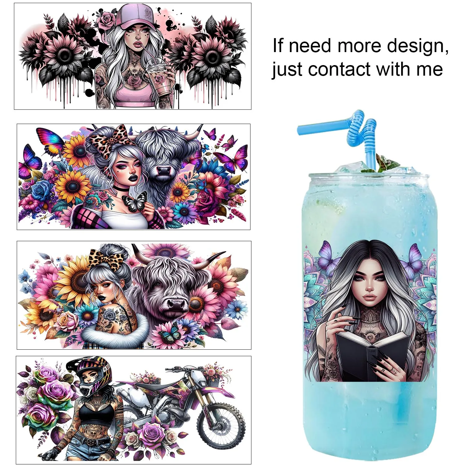 Woman power Series easy peel waterproof DIY Decals 3D transfers uvdtf stickers 16oz uv dtf cup wraps for Libbey Glasses