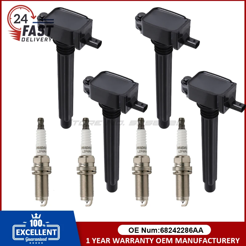 

Ignition Coil & Spark Plug Kit 68242286AA 68080580AB for Jeep Cherokee/Renegade,Chrysler 200,Dodge Dart,Ram ProMaster City 2.4L