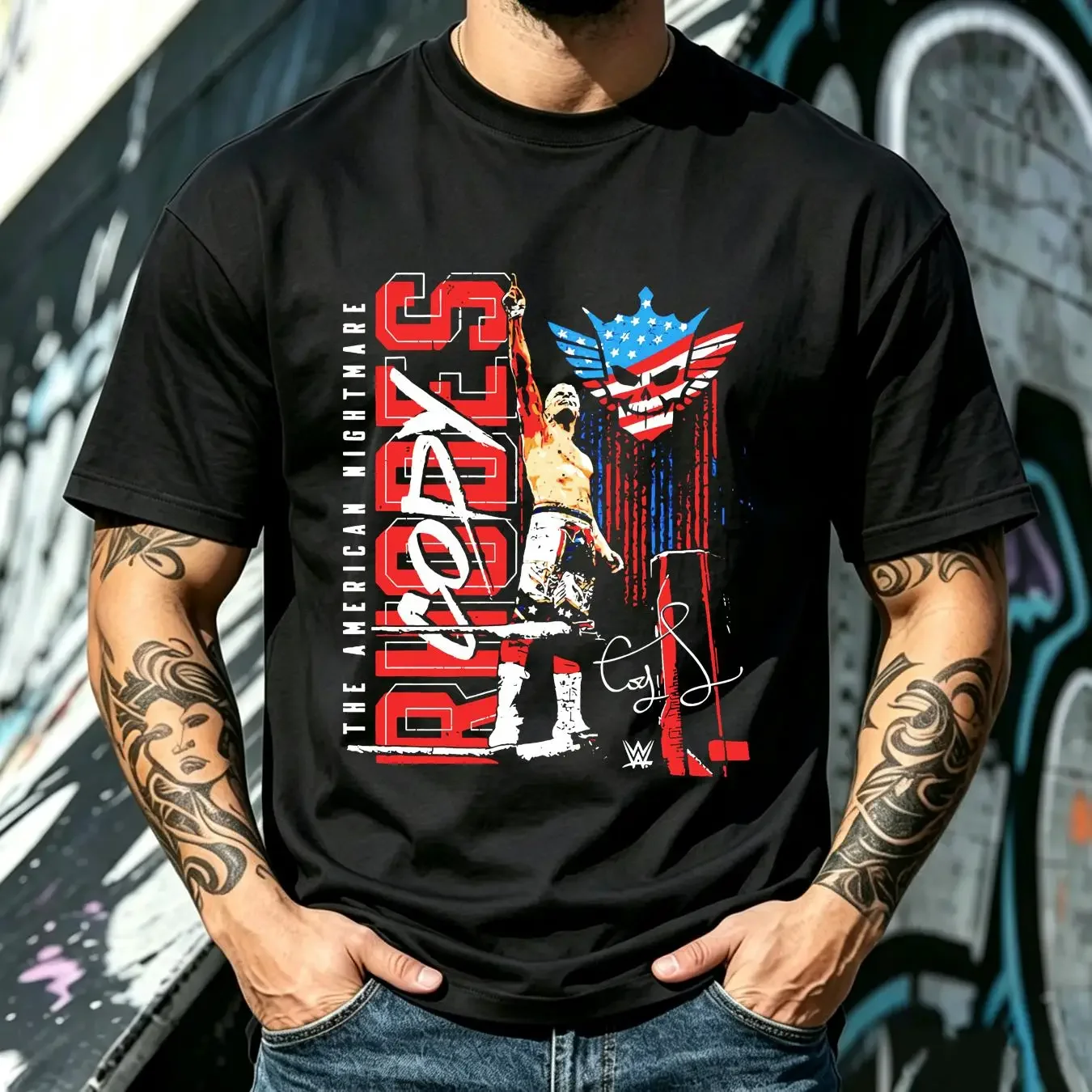 washed T Shirt Cody Rhodes Corner Ropes The American Nightmare VN614 long sleeves vintage Washed designer clothes