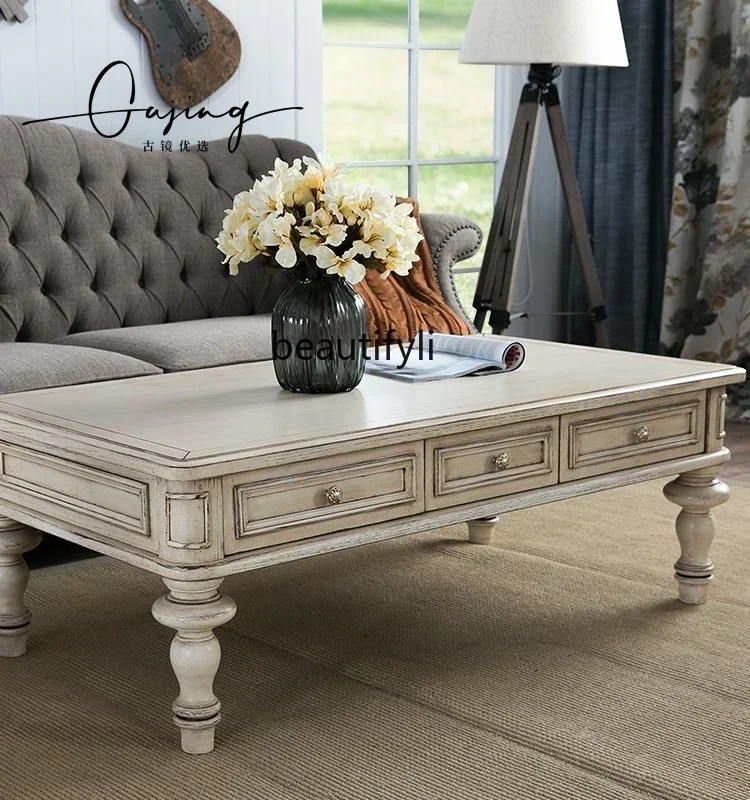 cn8617 LHY New Arrivals American-Style Solid Wood Vintage Vintage Tea Table Customer Storage Tea Table Square Design Tea Table S