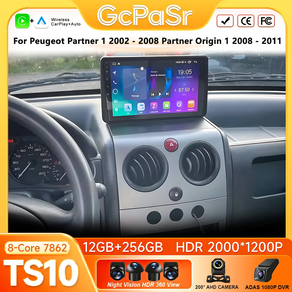 For Peugeot Partner 1 2002 - 2008 Partner Origin 1 2008 -2011 Android 16 Car Radio GPS Android Auto Carplay Autoradio No 2din BT