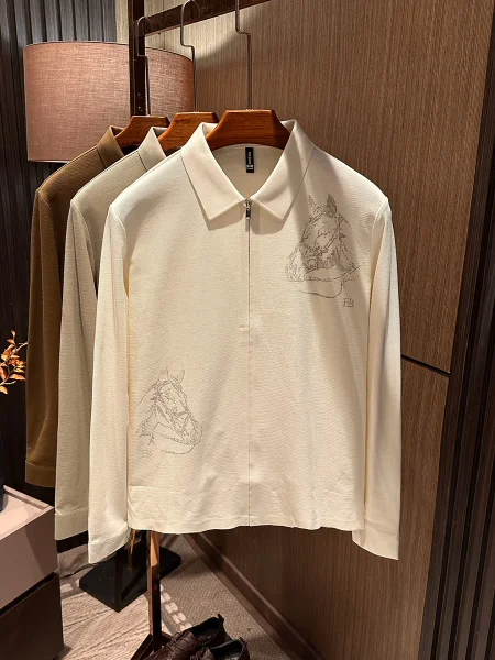 

Elegant Men's Printed Slim Fit Jacket Spring New Style Casual Business Cotton Long Sleeve Zipper Closure Windproof Coat