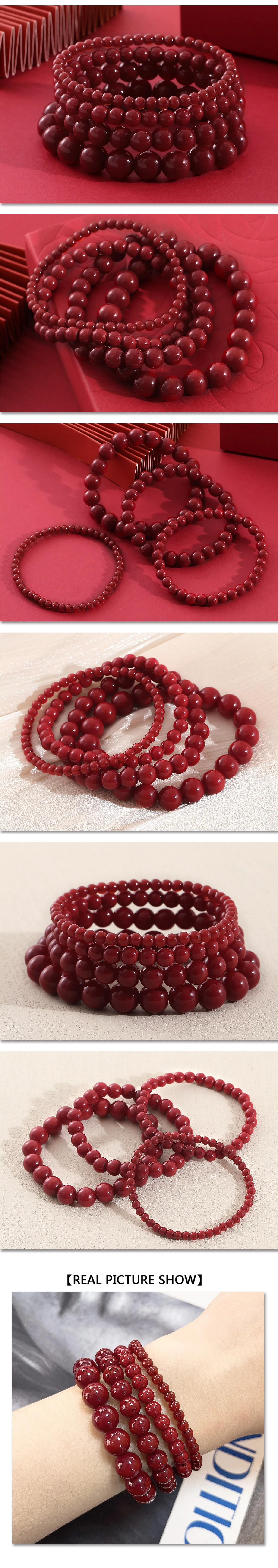 MHS.SUN Vintage-Armband mit runden roten Perlen für Damen und Herren, neu, 4/6/8/10 mm, elastische Perlenarmbänder, Schmuck, Partygeschenke – Detail 18