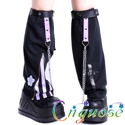 2023 Womens Y2K Japanese Cute Kawaii Iron Chain Tie Stripe Splice  Punk Style Leg Socks lolita Rock Punk girl legging Knee cover