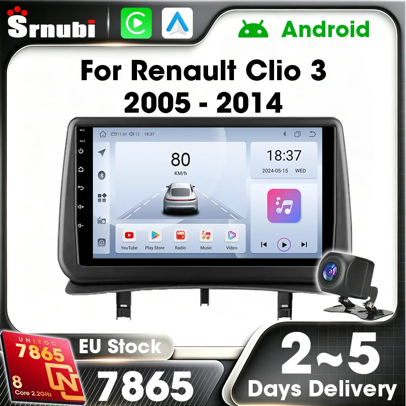 Navigation GPS Android Auto pour Renault Clio 3 2005 - 2014 Écran Multimédia Carplay Stéréo UIS7865 8-Cœurs WIFI DSP Audio EQ Ventilateur de Refroidissement Intégré Caméra de Recul