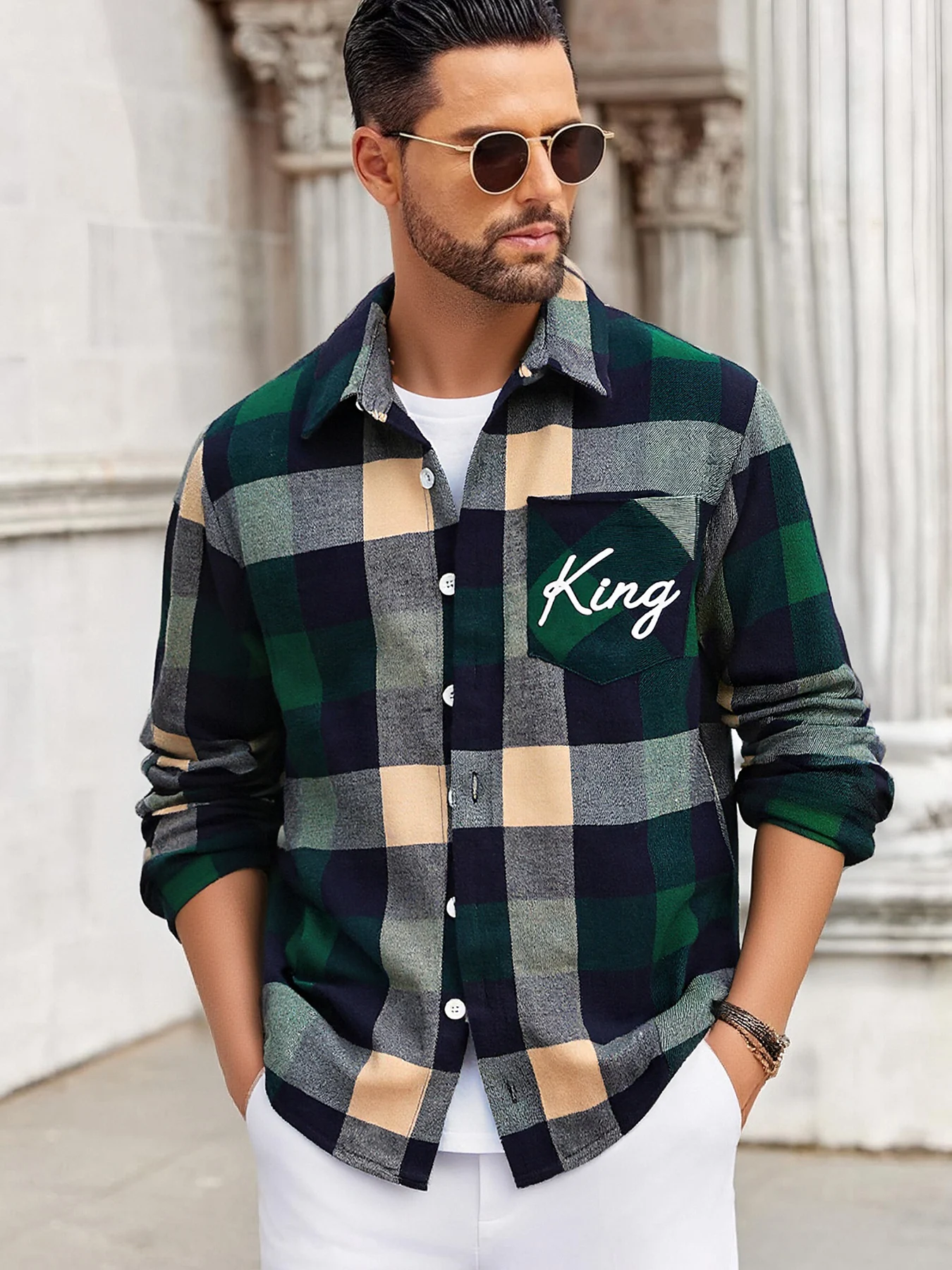 

Men's Plaid Flannel Shirt Drip Outfits Man Clothes Casual Long Sleeve Tops With King Print