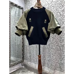 Sudaderas Autumn New Knitted Sweatshirts 2024 Casual All-match O-neck Tops Women Y2k Long Sleeve Sweatshirt Mujer Patchwork