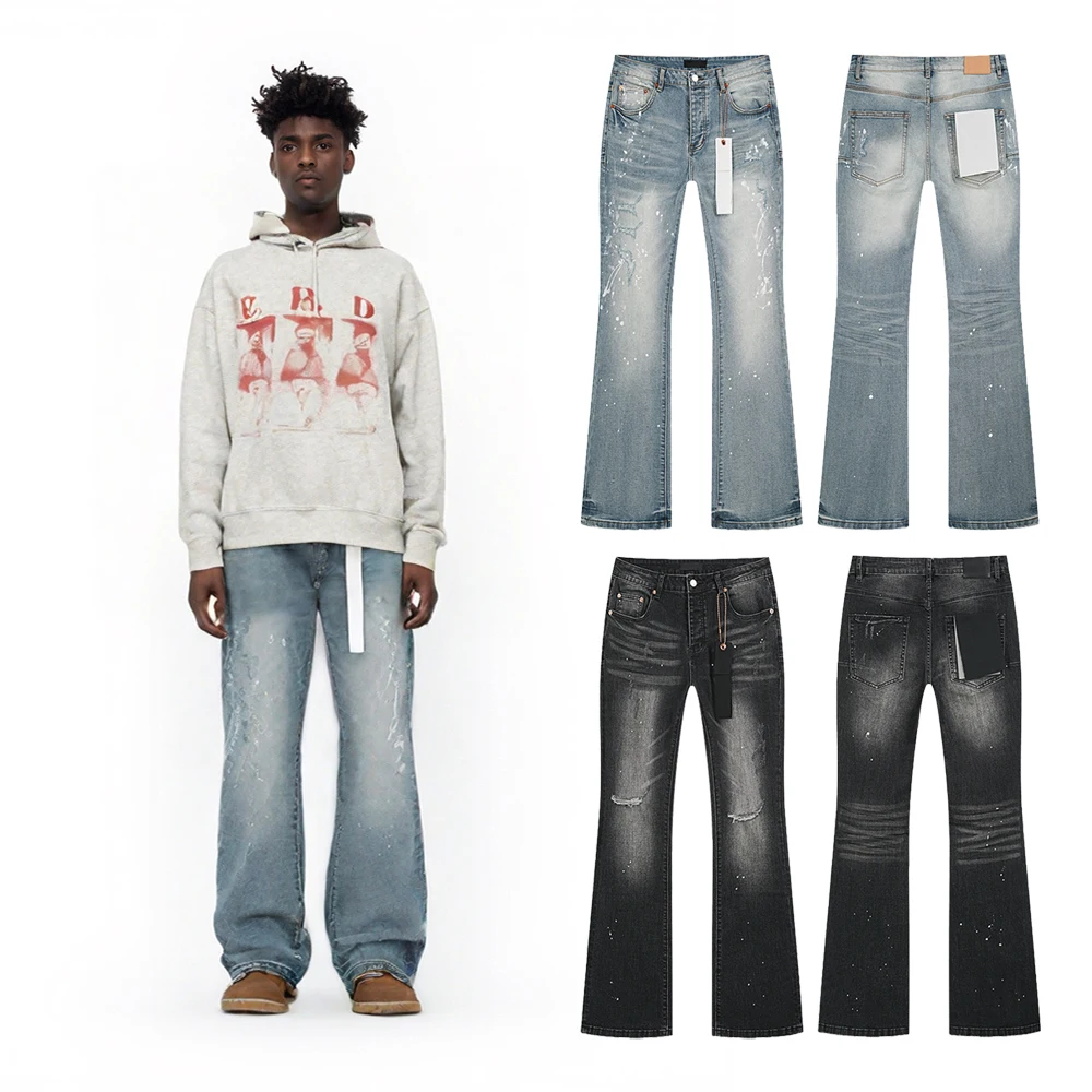 

Y2K Men's Clothing Street Wear Ripped Baggy Jeans Hip Hop Casual Pants Street Style Retro Vintage Distressed Printed Flare Jeans