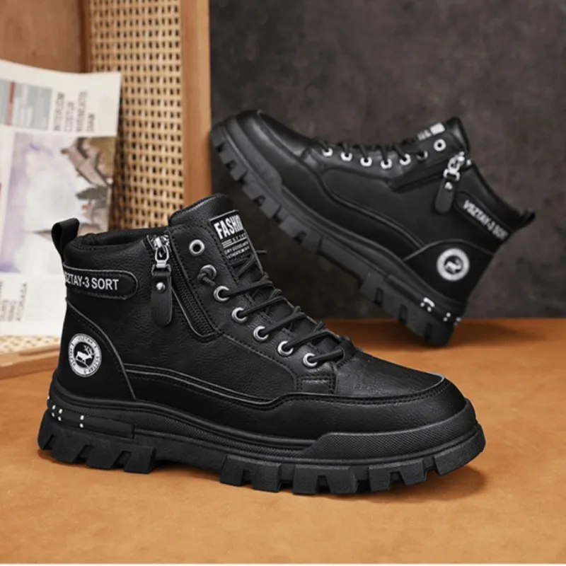 

Men's High-top Boots Fashion Casual Leather Boots Men's Sneakers Lace Up Ankle Boots Motorcycle Platform Boot Zapatillas Hombre