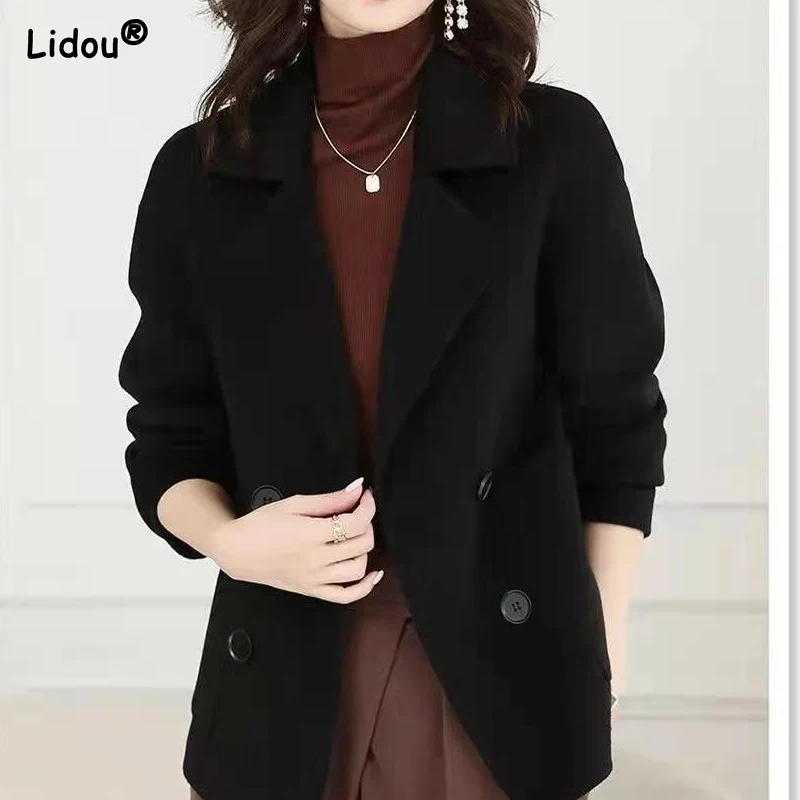 Autumn Winter Thick Pockets Office Lady Button Solid Premium 2022 Women\'s Clothing Formal Loose Business Casual Blazer Classic