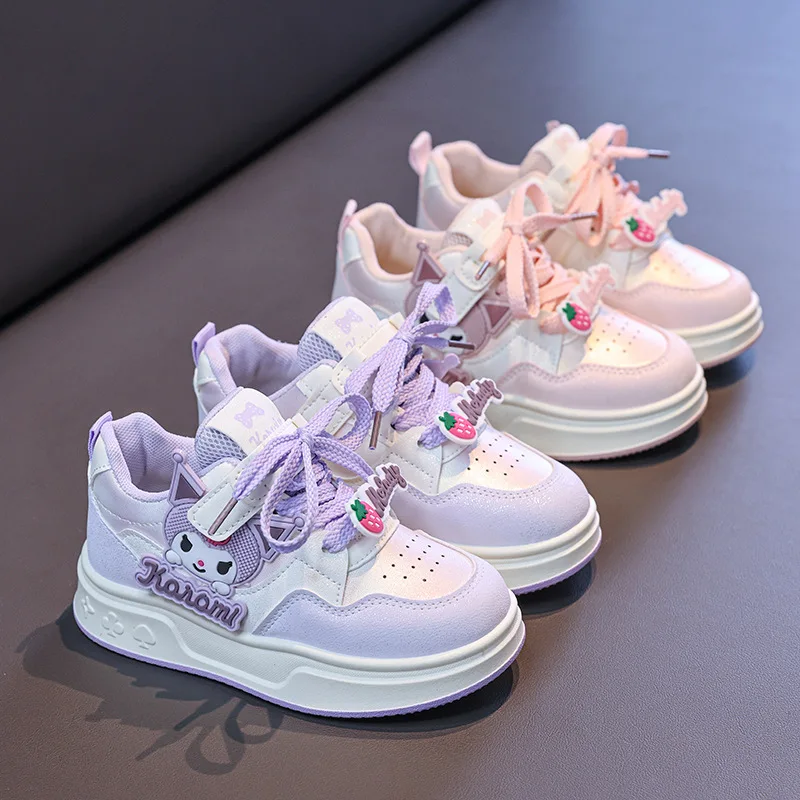 

Girls's Fashion Sneakers Kid's Anti-skid Casual Shoes Cartoon Anime Kuromi Thick Soles Shoes Children's Board Shoes Size 26-37