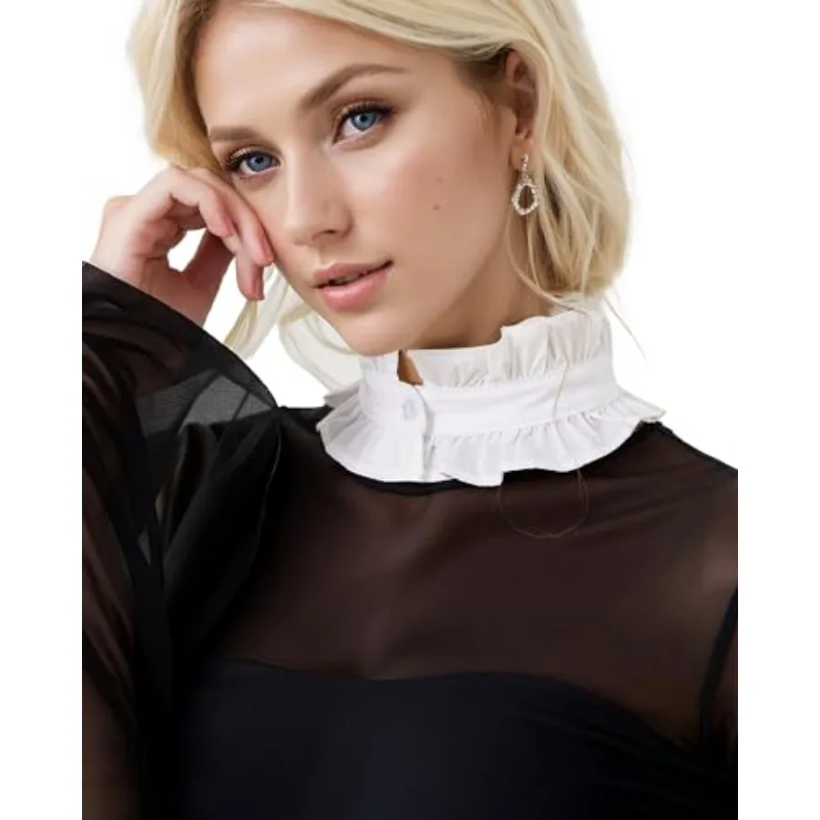

Cotton Ruff Mock Collar Detacable Pleated alf Sirt Neck Dickey Collar Detacable Fake Collar Women