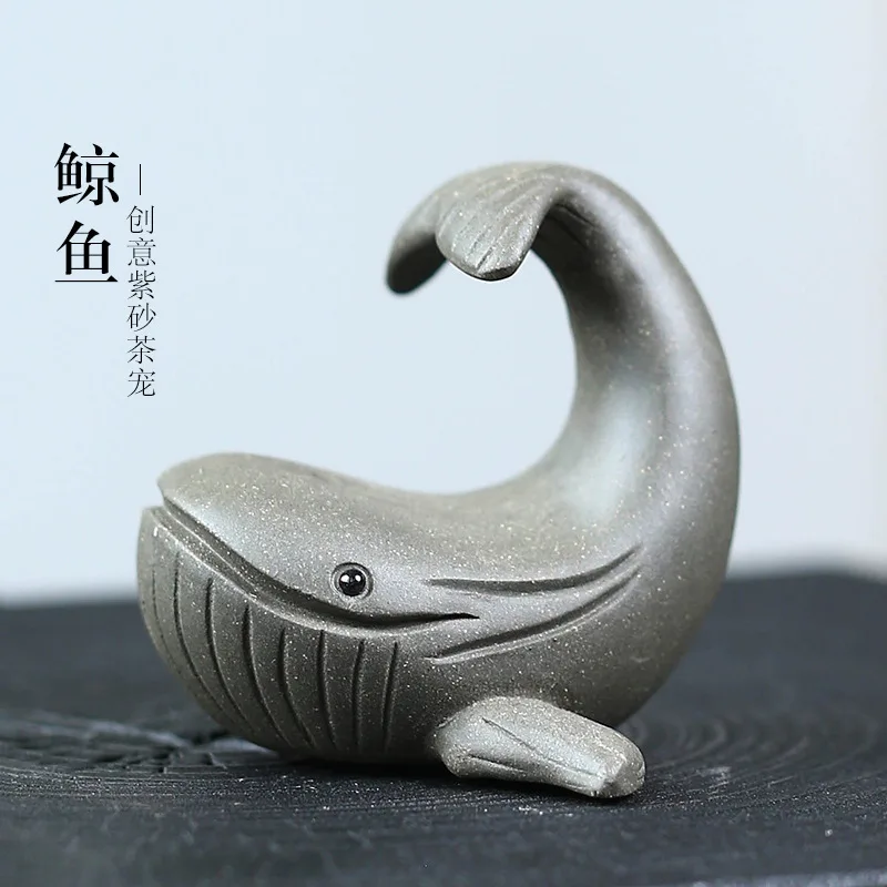 Yixing Zisha Tea Pet Whale Ornament Teapot Lid Holder Pen Stand Sculpture Tea Set Accessories Ceramic Can Raise Goldfish