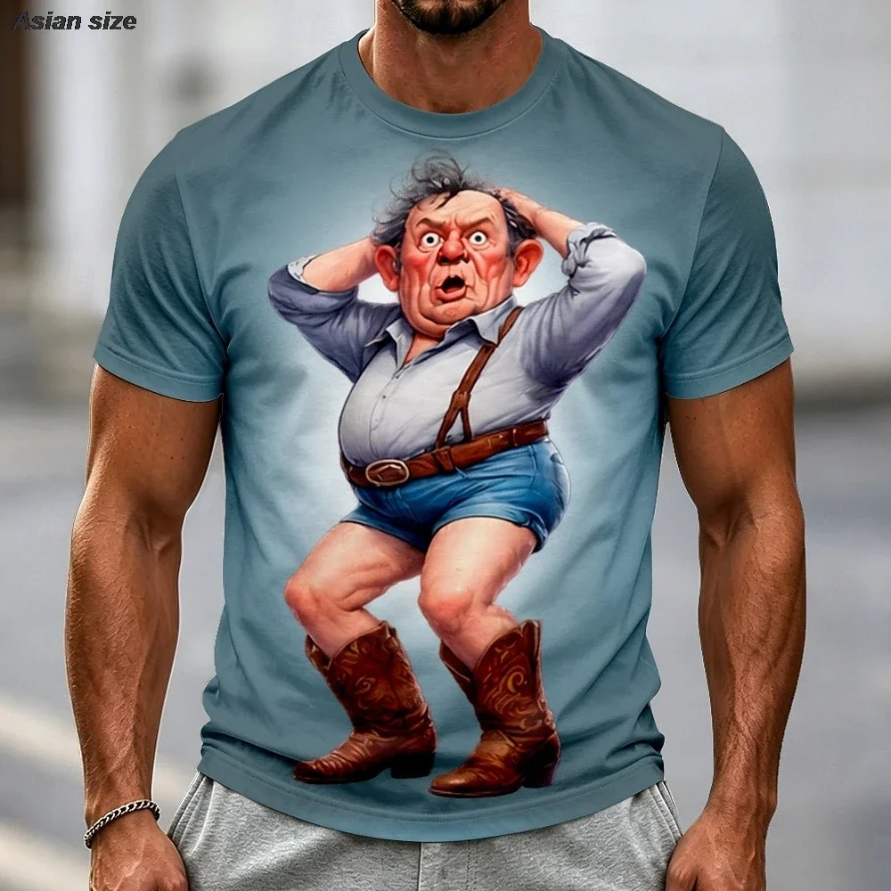 Funny Shocked Old Man Cartoon 3D Print Men T‑Shirt Casual Short Sleeve Crew Neck Tees 2026