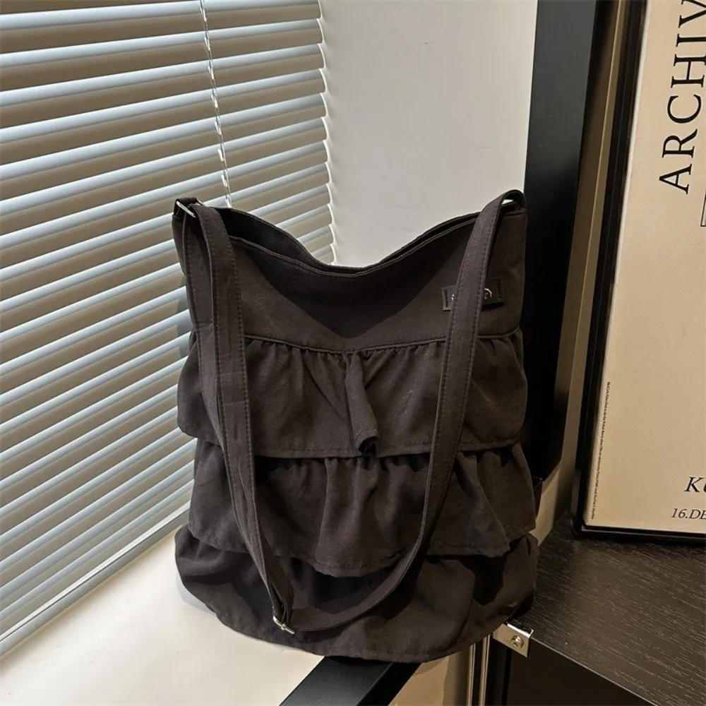 Soft Fabric Material Tiered Ruffle Tote Bag Spacious Interior Cute Lotus Leaf Edge Shoulder Purse Lightweight Soft Shoulder Bag