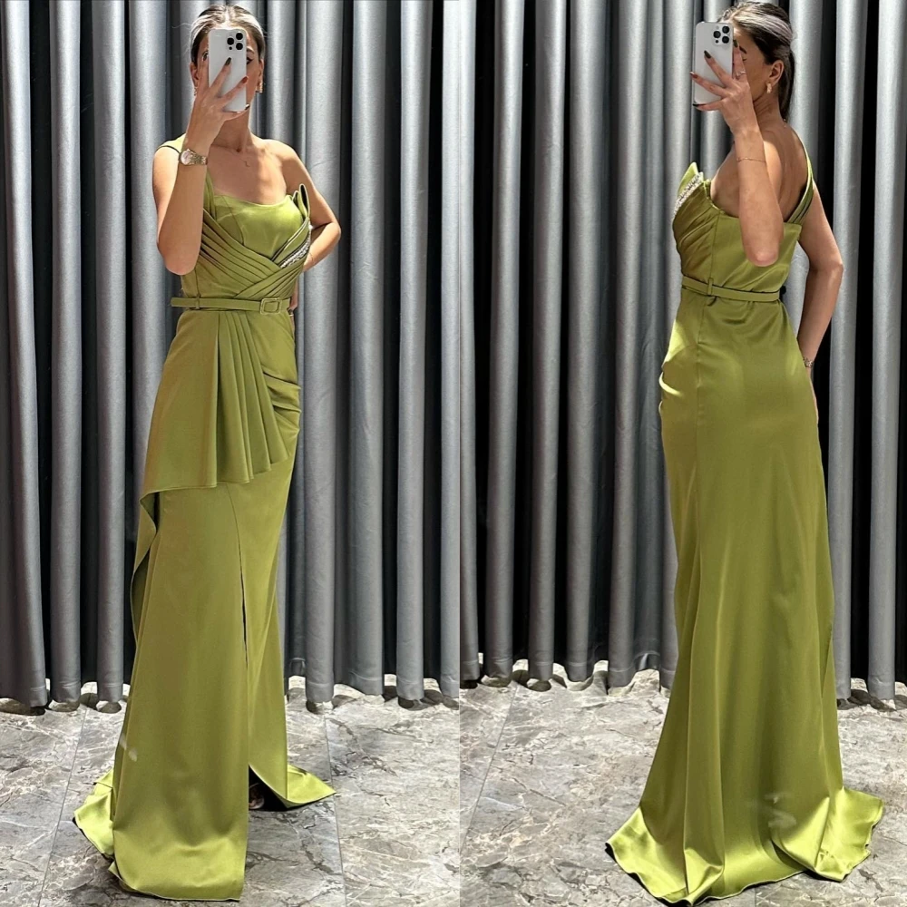 

Customized es Pleat Sash Beading Prom A-line One-shoulder Bespoke Occasion Gown Long Dresses