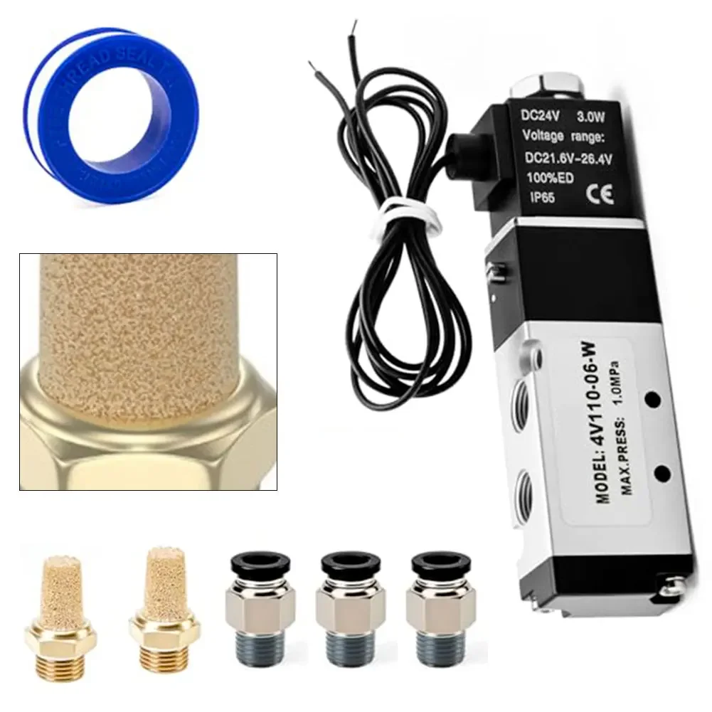 7pcs 4V110-06 DC24V Solenoid Valve 2 Position 5 Pass With Filter Easily To Install For-PRECISION Filter Pneumatic 99.4*18*27mm