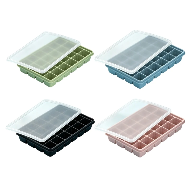 547F Silicone Freezer Ice Tray with Lid, 2 Pack 48-Cubes Total Square Ice Mold Set for Home Kitchens Drink Preps and Easy