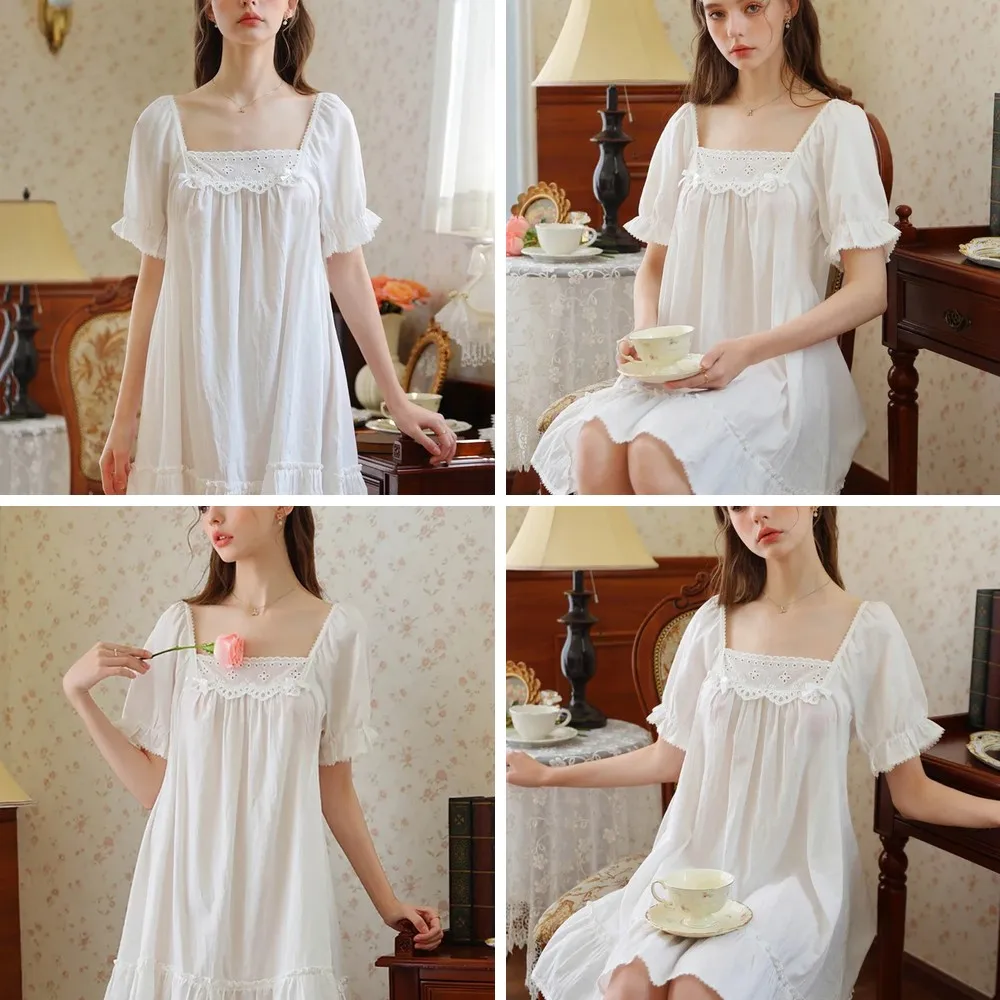 

French Princess Cotton Pajama Set: Women's Short Sleeve Sleepwear Skirt, Sweet & Sexy Summer Nightwear